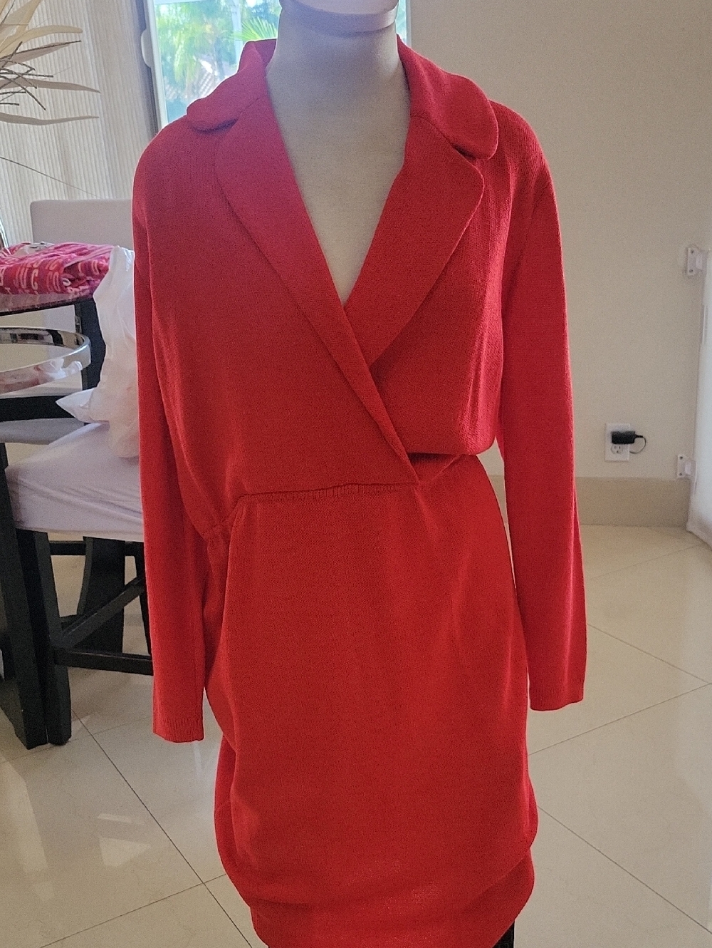 Red Wrap-Style Knit Dress